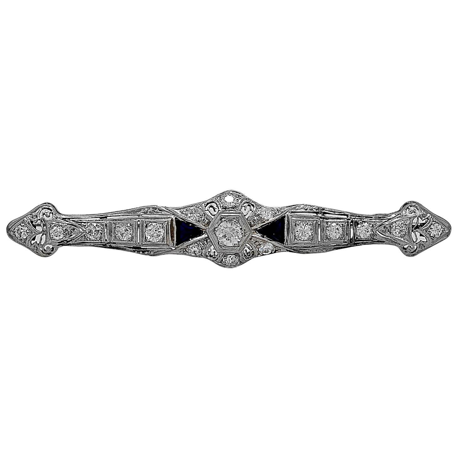 Art Deco Diamond Platinum Bar Pin  For Sale