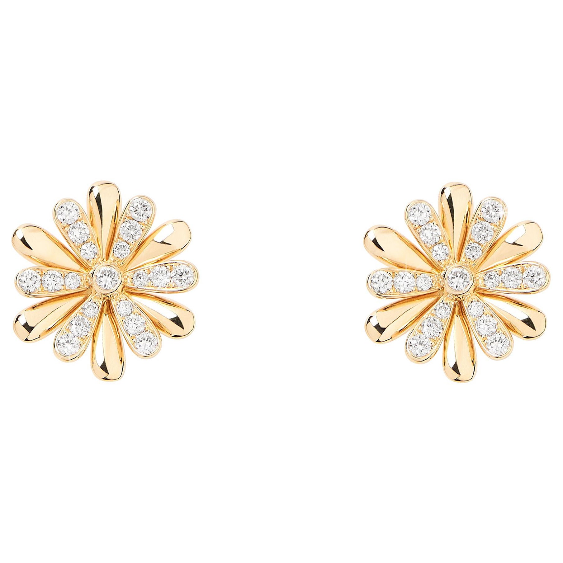 18 Carat Yellow and White Gold Earrings, Diamonds, Flower Collection