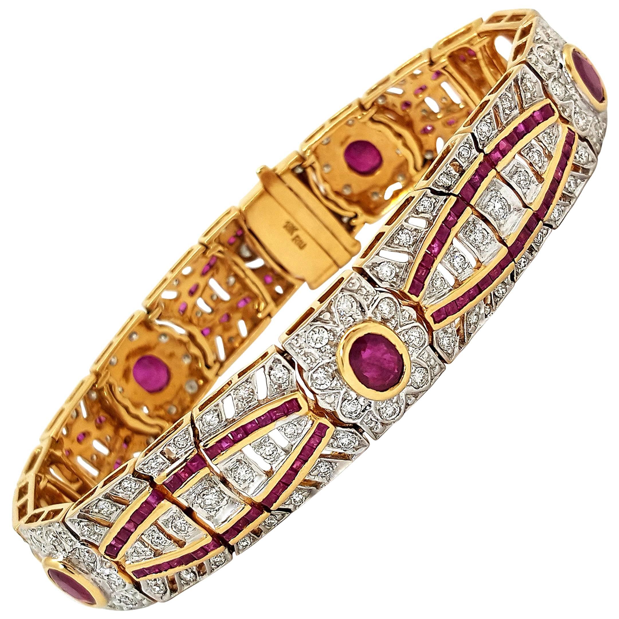 Stunning Ruby Diamond Gold Bracelet For Sale