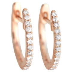 LB Exclusive 14k Rose Gold 0.12 Carat Diamond Small Hoop Earrings