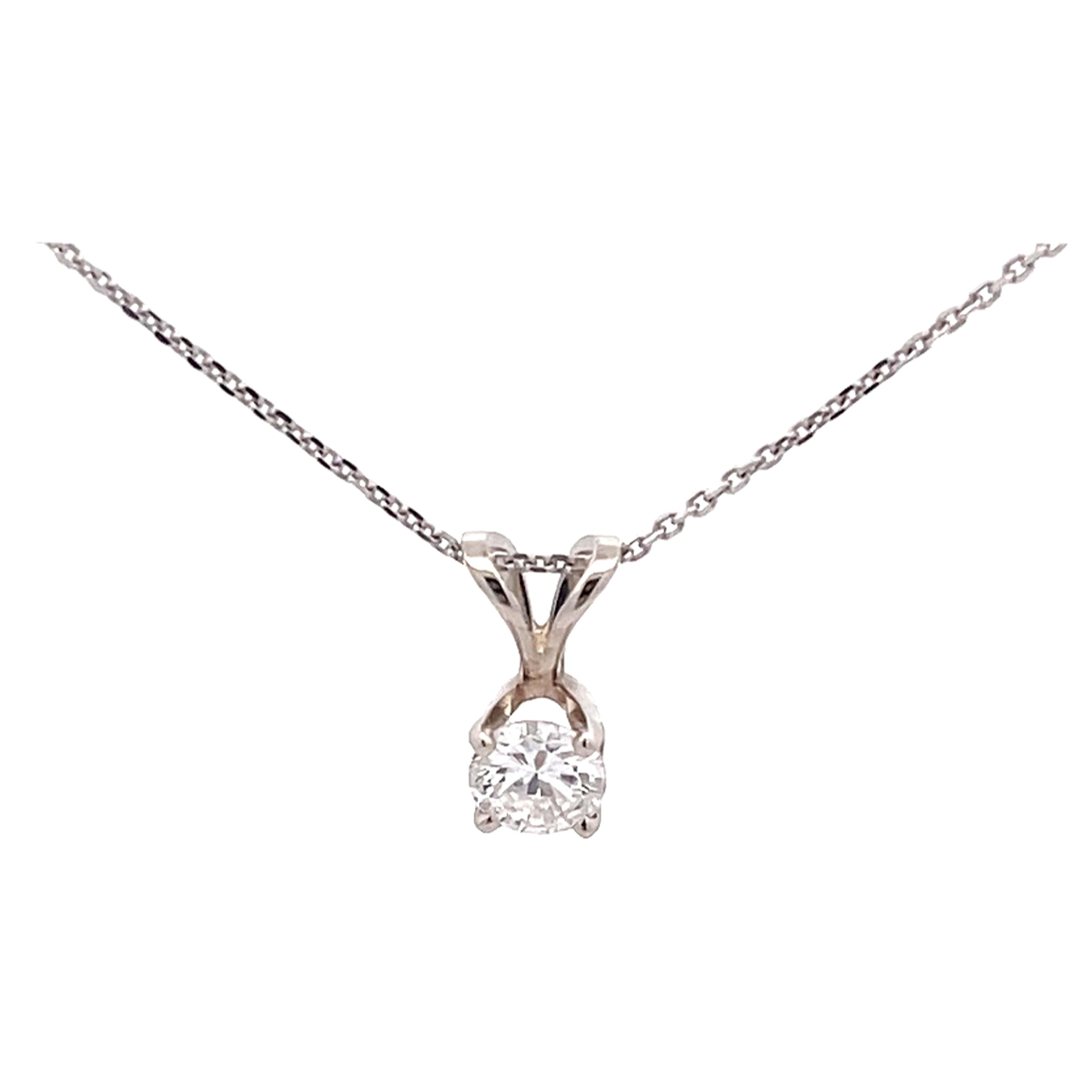 Diamond Pendant and Chain in 14k White Gold For Sale