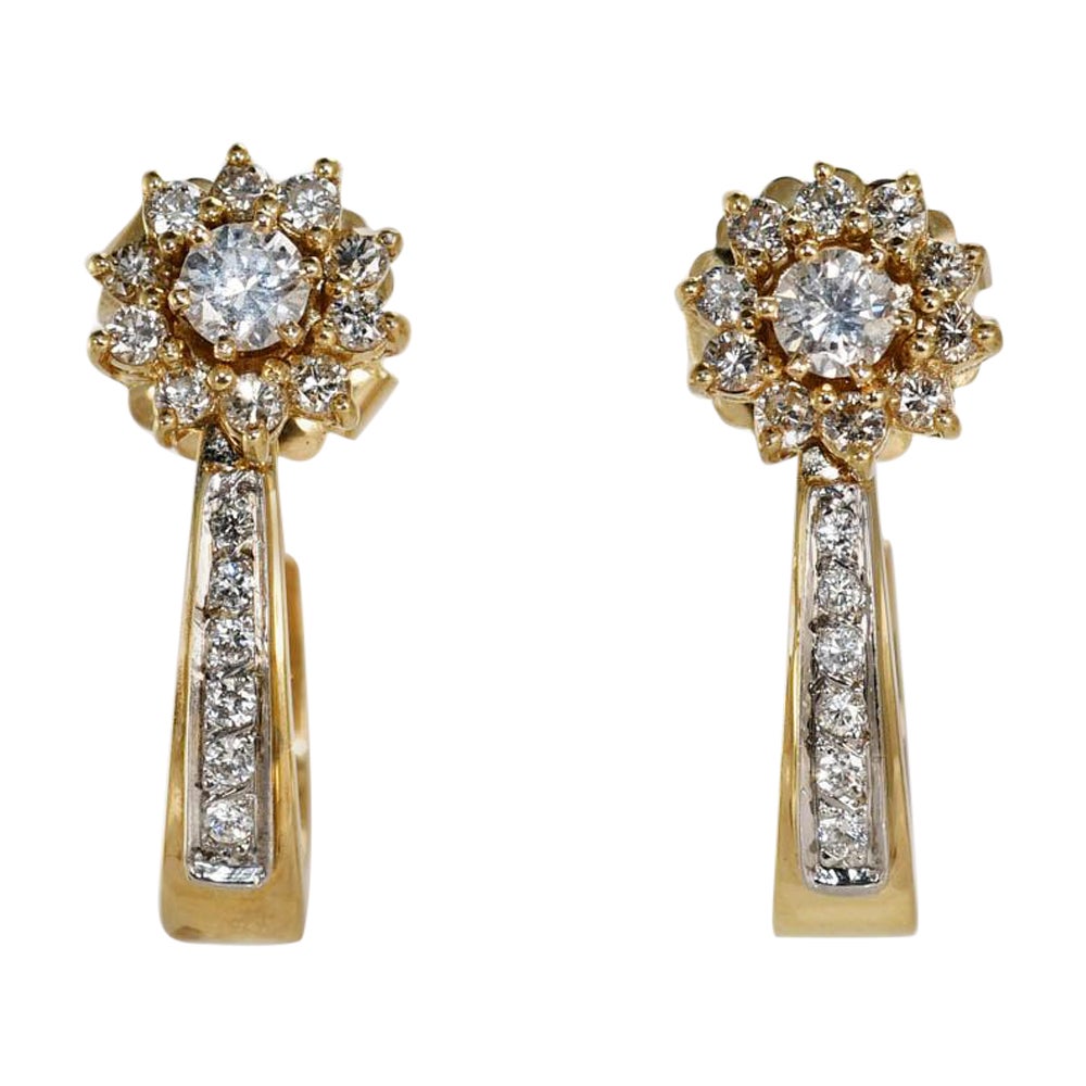 Boucles d'oreilles en or jaune 14K avec diamants et demi-boucles, 8gr