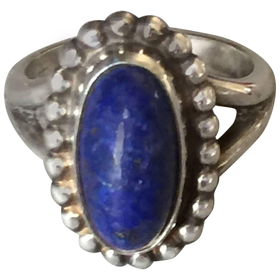 Georg Jensen Lapis Lazuli Sterling Silver Ring No. 9 (Size 6) For Sale