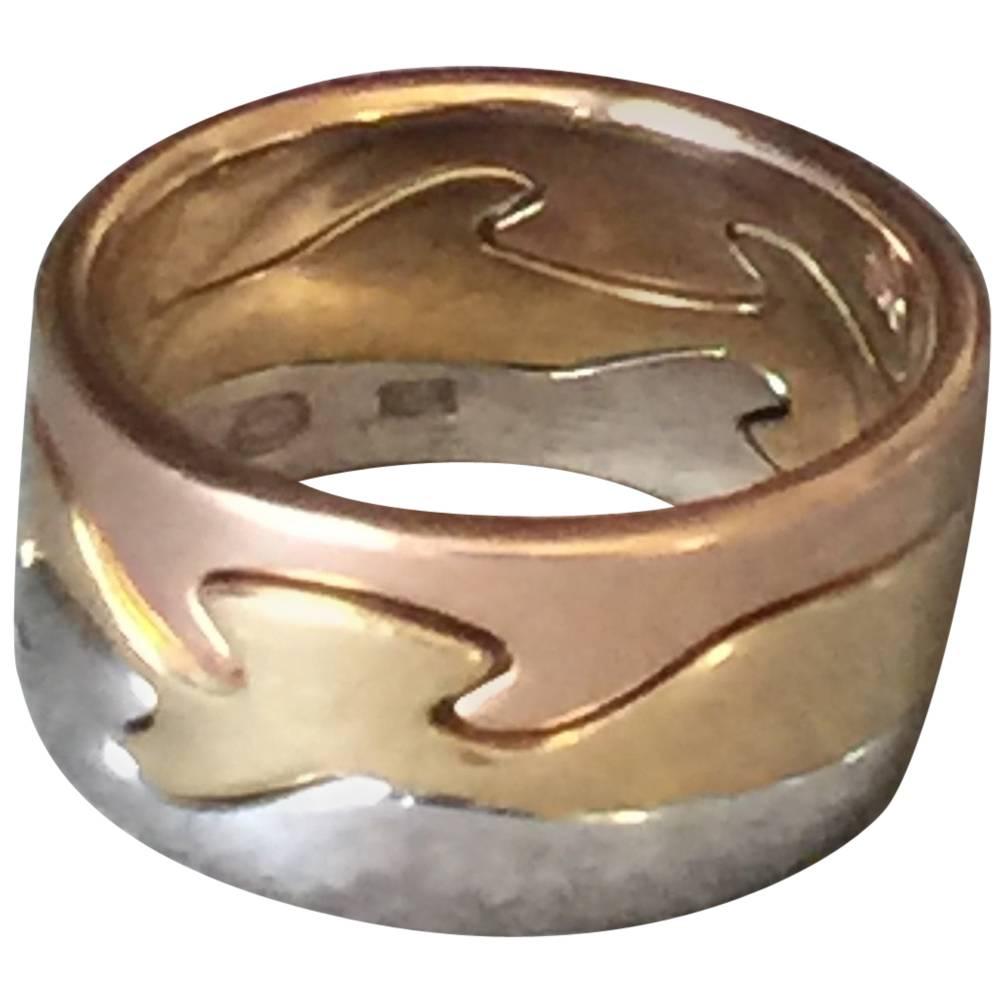 Georg Jensen Three Color Gold Fusion Ring by Nina Koppel (Size 8.5) For Sale