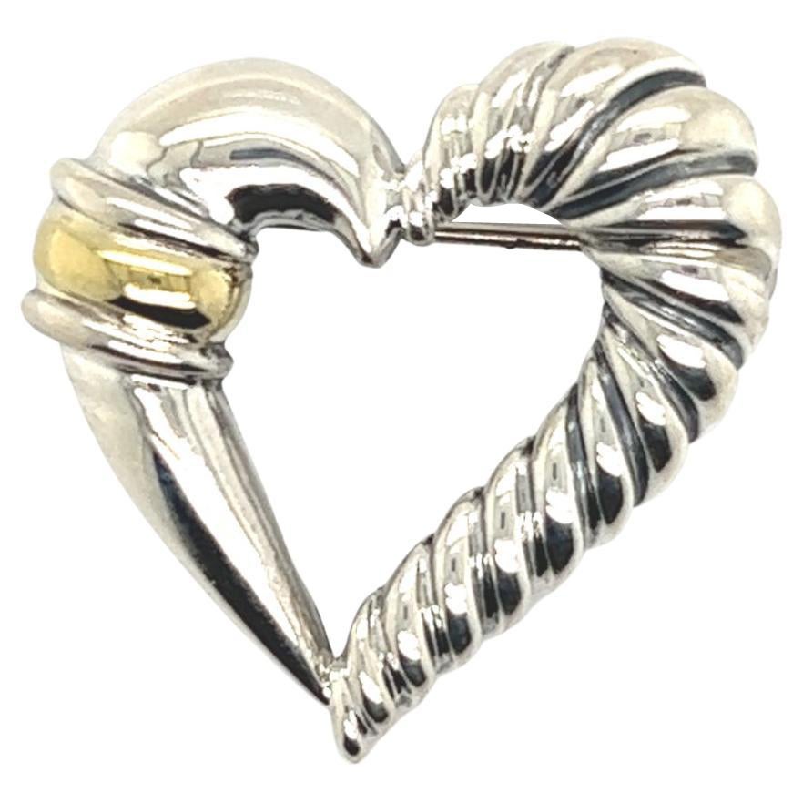 David Yurman Authentic Estate Heart Brooch Pin 14k Gold + Silver For Sale