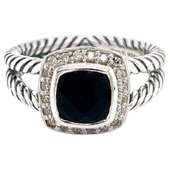 David Yurman Authentic Estate Diamond Onyx Petite Albion Ring 7 Silver