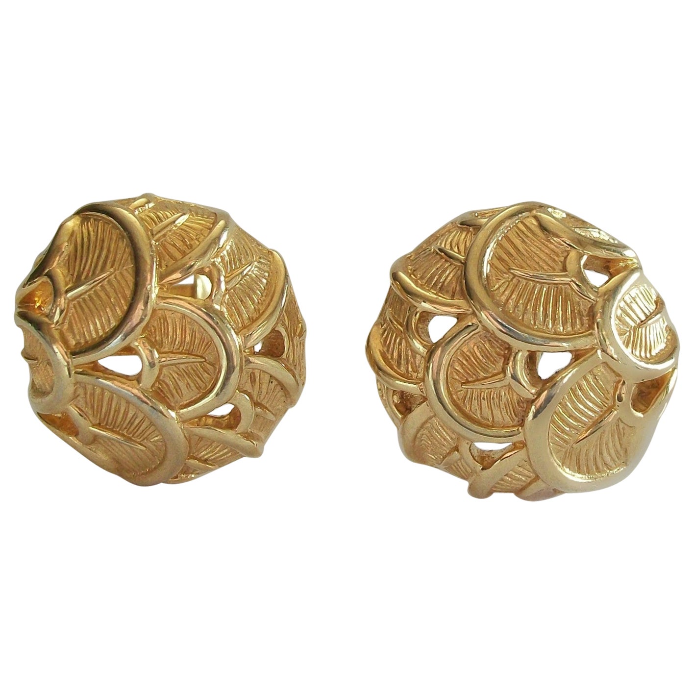 Marcel Boucher, Art Deco Style Gold Tone Ear Clips, Signed, Usa, circa 1955-1971 For Sale