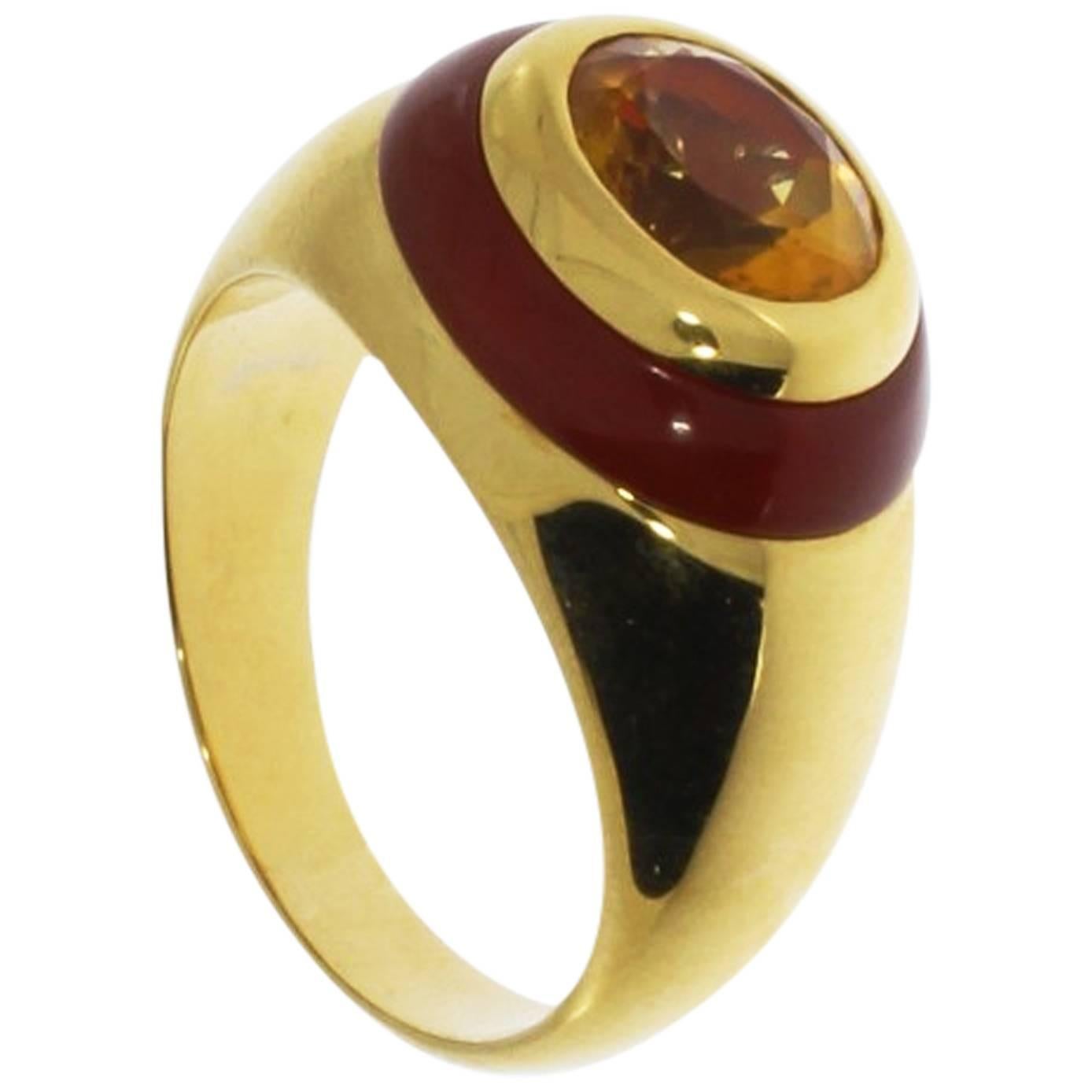 Citrine Carnelian Gold Ring