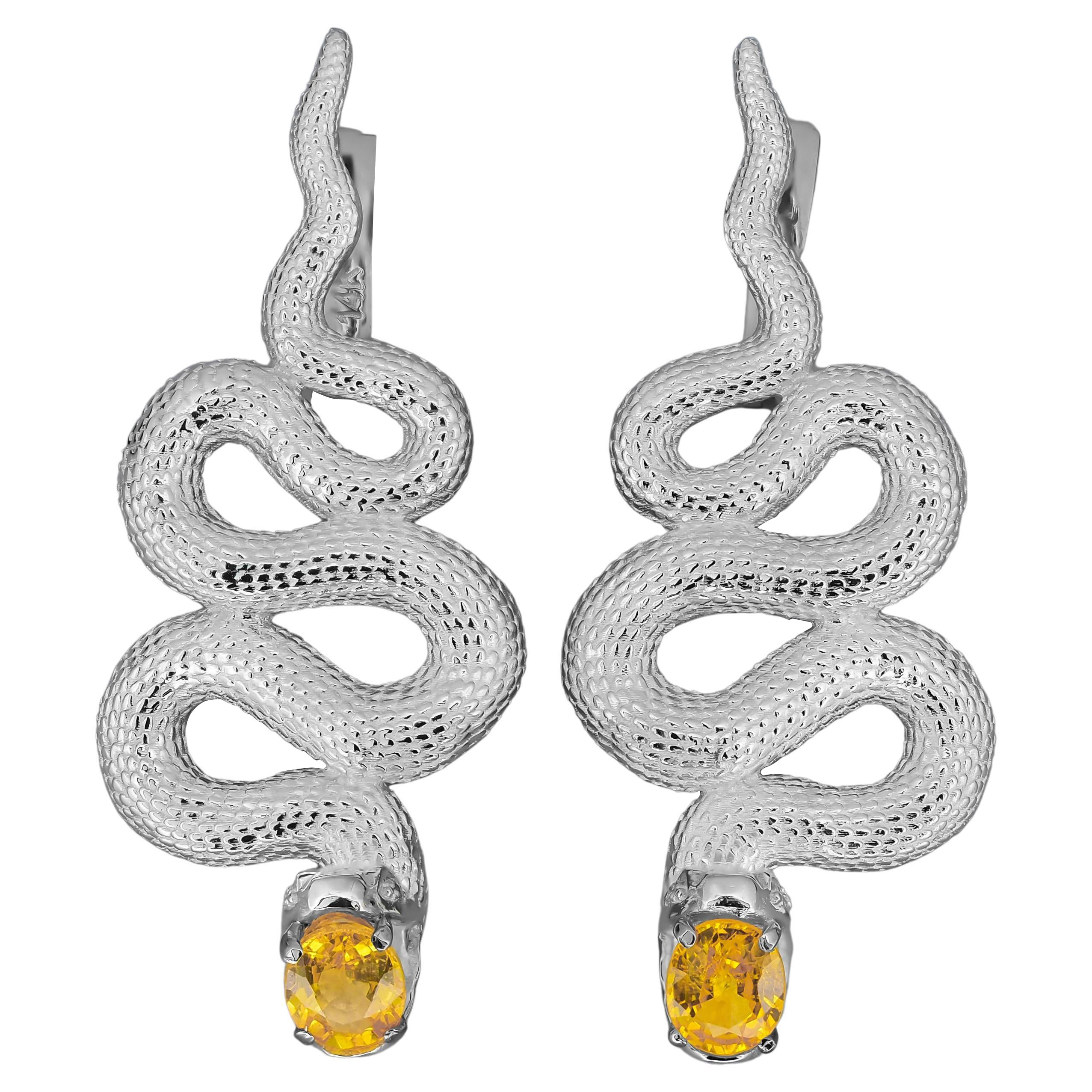 Massive Snake Earrings with Sapphires For Sale