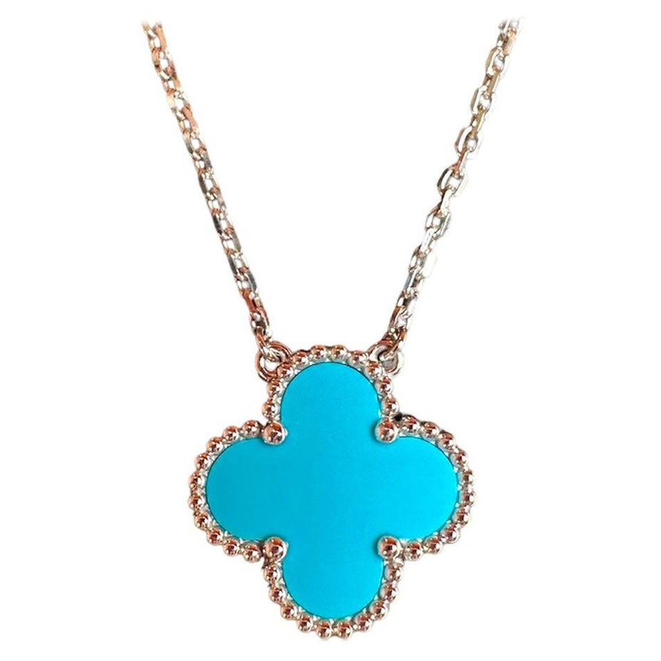 Van Cleef & Arpels Vintage Alhambra Turquoise Pendant Necklace, White Gold