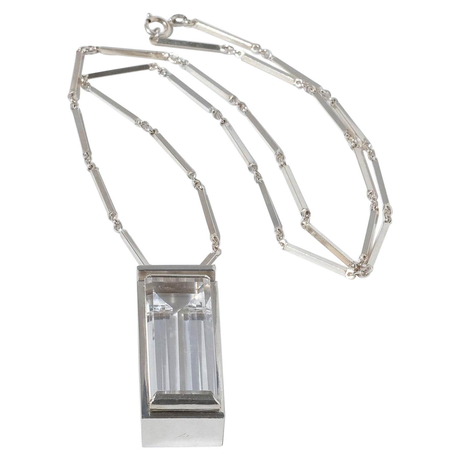 Silver Necklace with a Rock Crystal Pendant by Swedish Atelje Stigbert Year 1967 For Sale