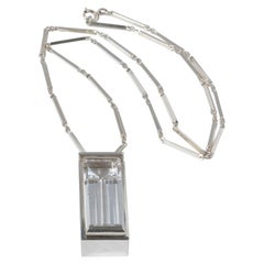 Vintage Silver Necklace with a Rock Crystal Pendant by Swedish Atelje Stigbert Year 1967