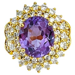 New African If Purple Blue Sapphire & White Sapphire Ygold Plated Sterling Ring