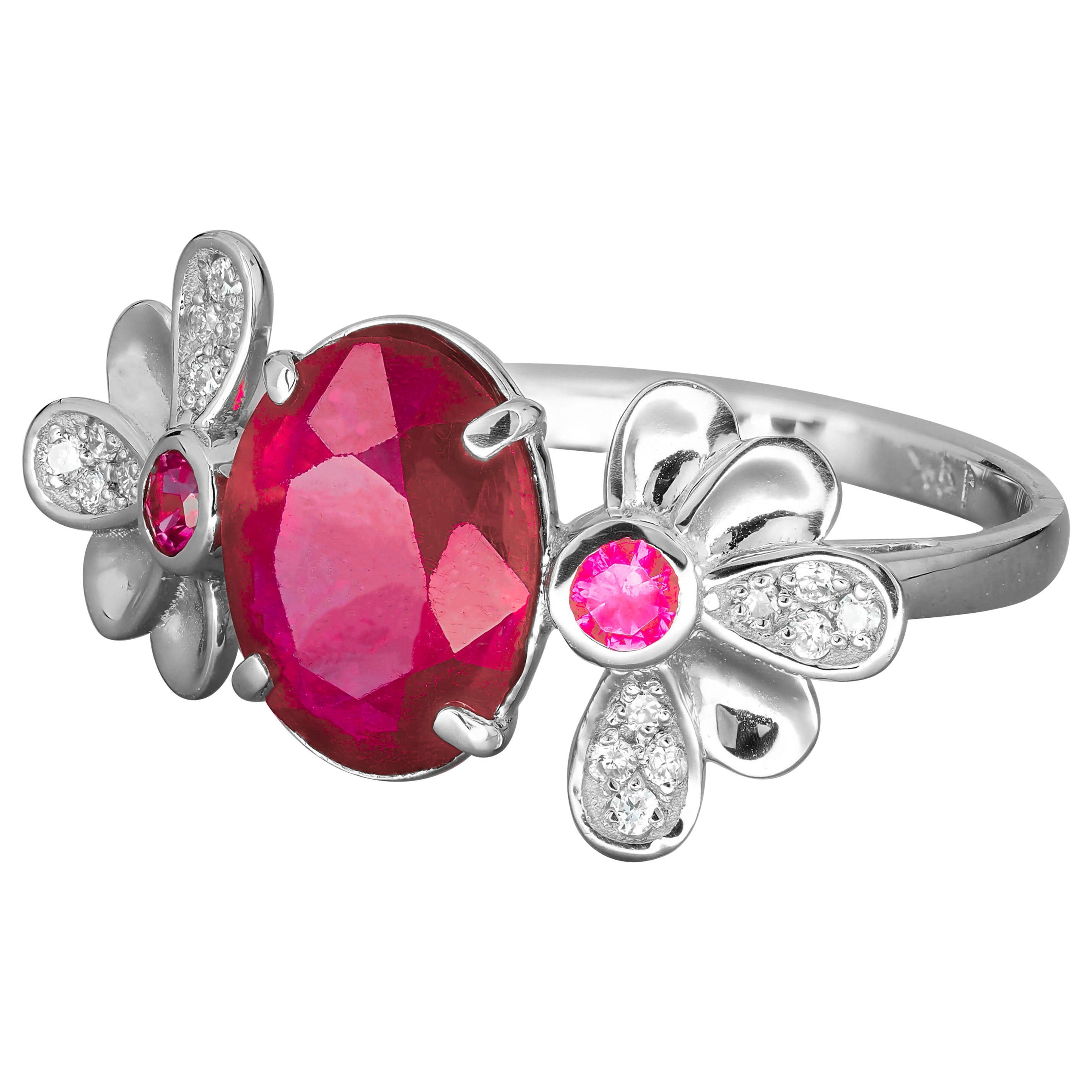 Genuine Ruby Ring, Ruby and Diamonds Ring
