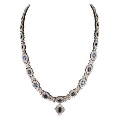 $14500 / EFFY Royale Blue Sapphire and Diamond Luxury 14k Necklace / 39.6 Gram