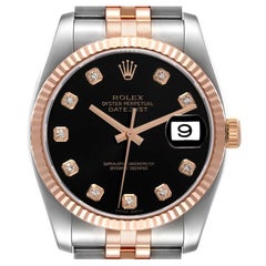 Rolex Datejust Steel Rose Gold Black Diamond Dial Mens Watch 116231