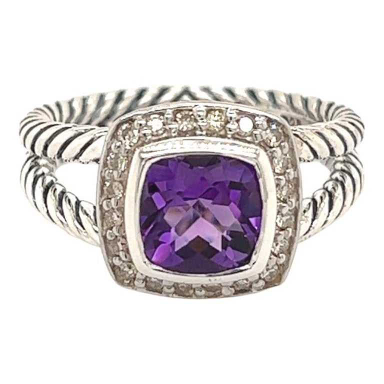 David Yurman Authentischer Nachlass Diamant Petite Albion Amethyst Ring Sil 1,67 TCW im Angebot