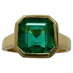 GIA Certified Untreated Asscher Cut Emerald 18k Yellow Gold Solitaire Band Ring