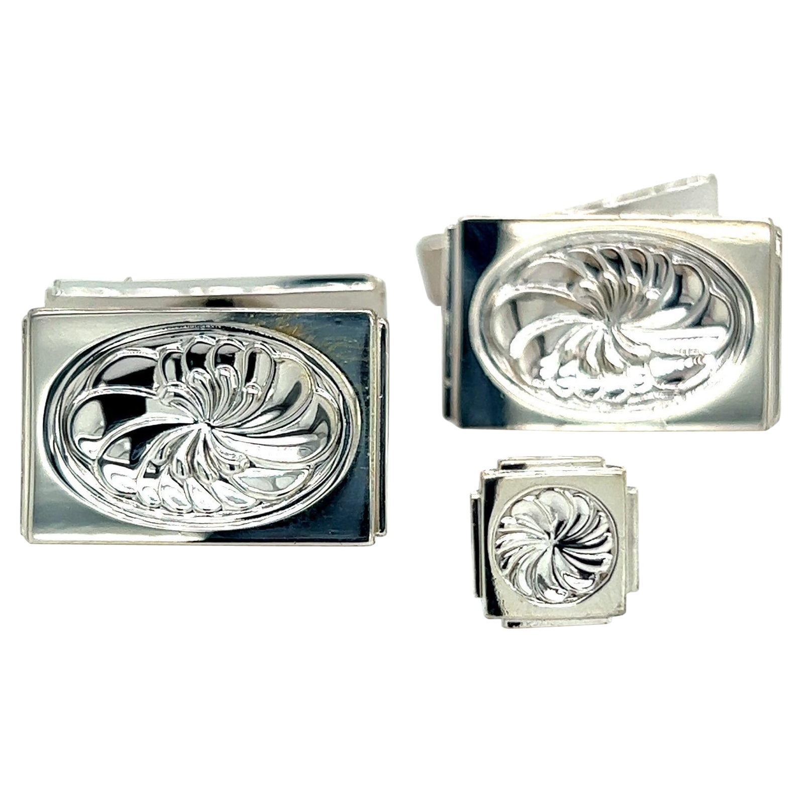 Georg Jensen Estate Mens Cufflinks Set with Tie Pin Without Back of Tie Pin