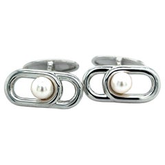 Mikimoto Estate Akoya Pearl Mens Cufflinks Sterling Silver 