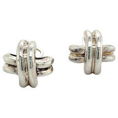 Retro Tiffany & Co Estate X Signature Clip-On Earrings Silver 