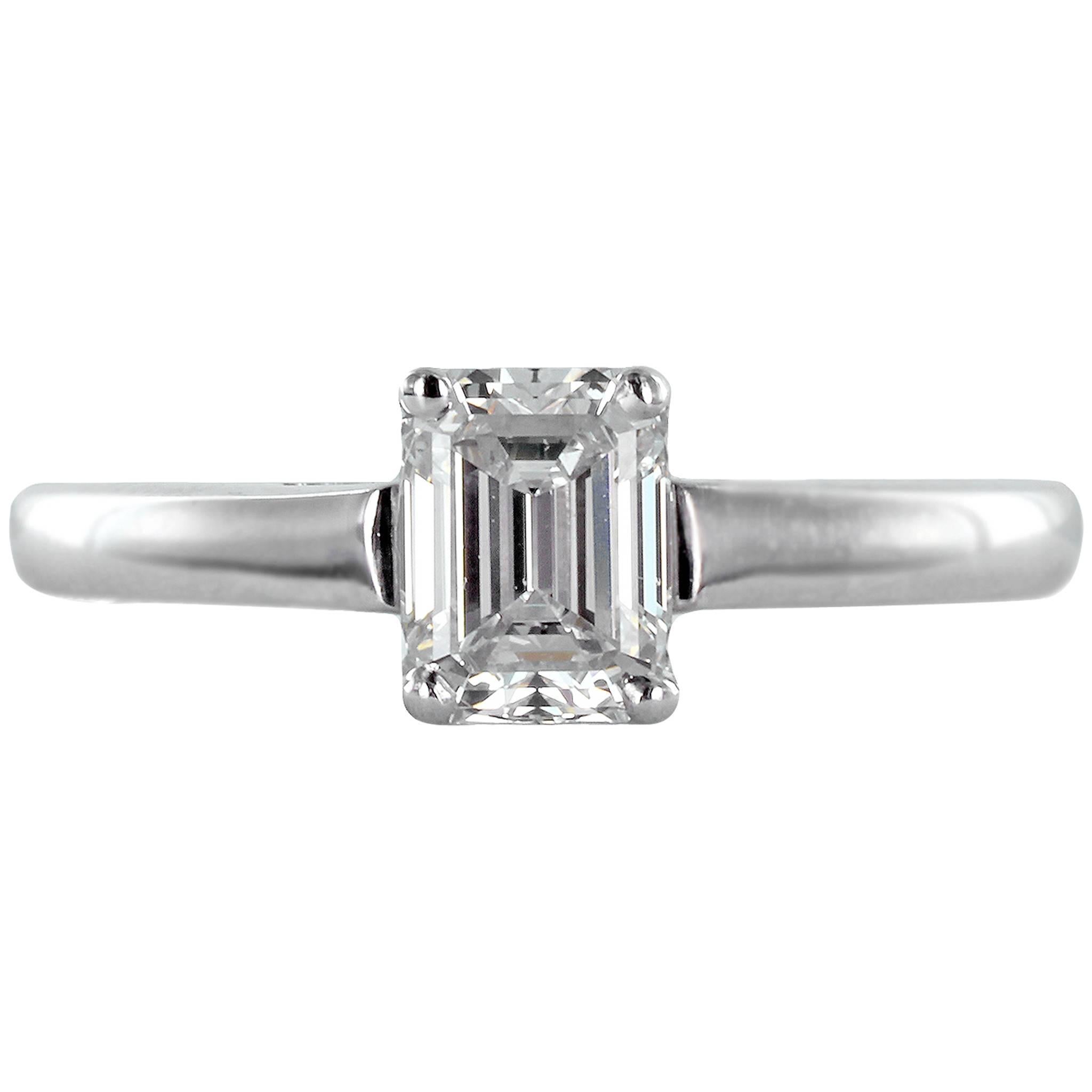 Tiffany & Co. .79 Carat Emerald Cut Diamond Platinum Solitaire Engagement Ring