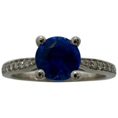 Fine Cornflower Blue Ceylon Sapphire Diamond Platinum Round Brilliant Cut Ring