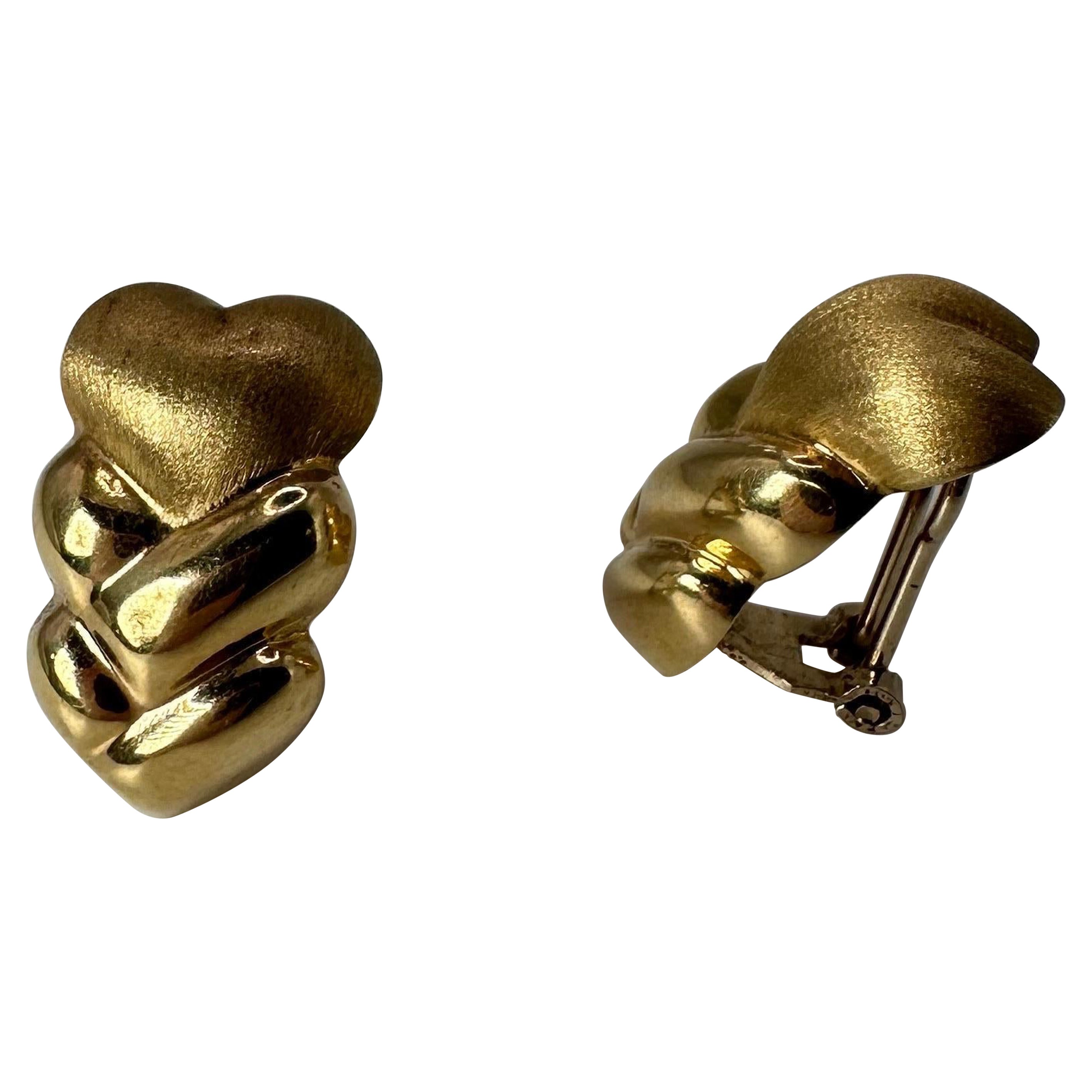Heart Earrings Omega Solid 14 Karat Yellow Gold Earrings