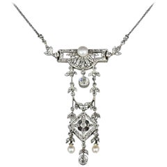 Antiker edwardianischer Naturperlen-Diamant-Anhänger aus Platin und Gold aus der Belle Epoque