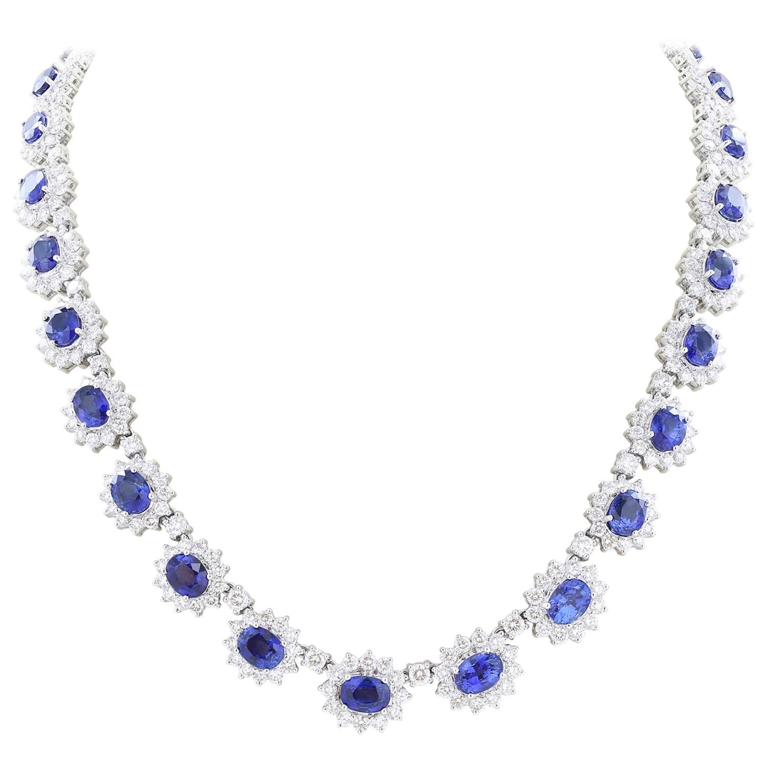 Sapphire Diamond Platinum Necklace at 1stdibs