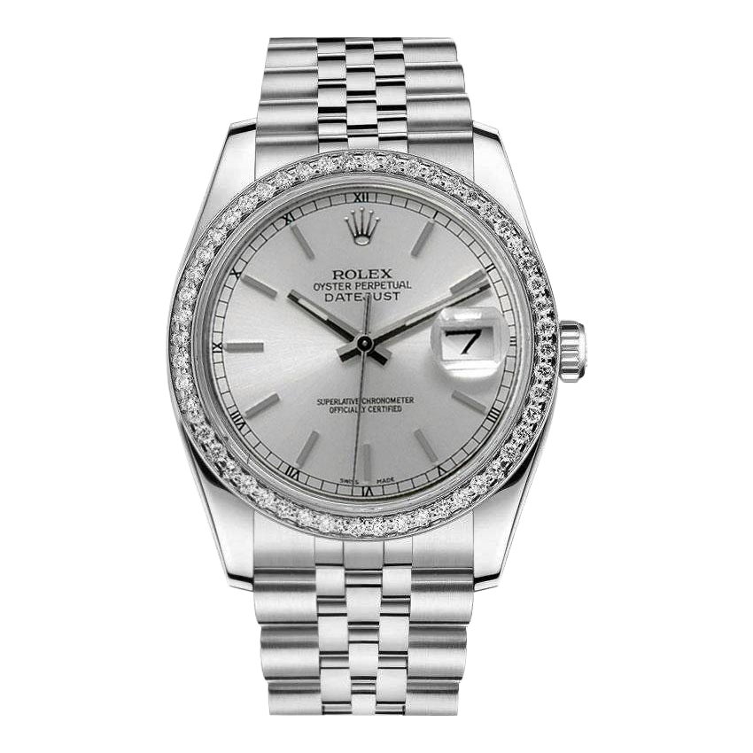 Rolex 31mm Datejust Diamond Bezel Silver Dial Stainless Steel Ladies Watch en vente