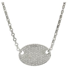 Collar Disco Ovalado Diamante Pave Oro Blanco 18 Kilates