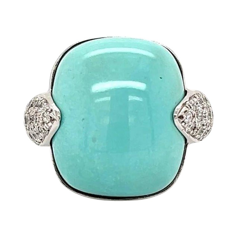 Sugarloaf Turquoise and Diamond Gold Vintage Cocktail Ring Estate Fine