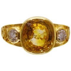 Bague en or 18 carats avec diamants et saphir jaune 5 carats certifiée à la main