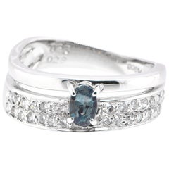 0.25 Carat Natural Color-Changing Alexandrite and Diamond Ring Set in Platinum