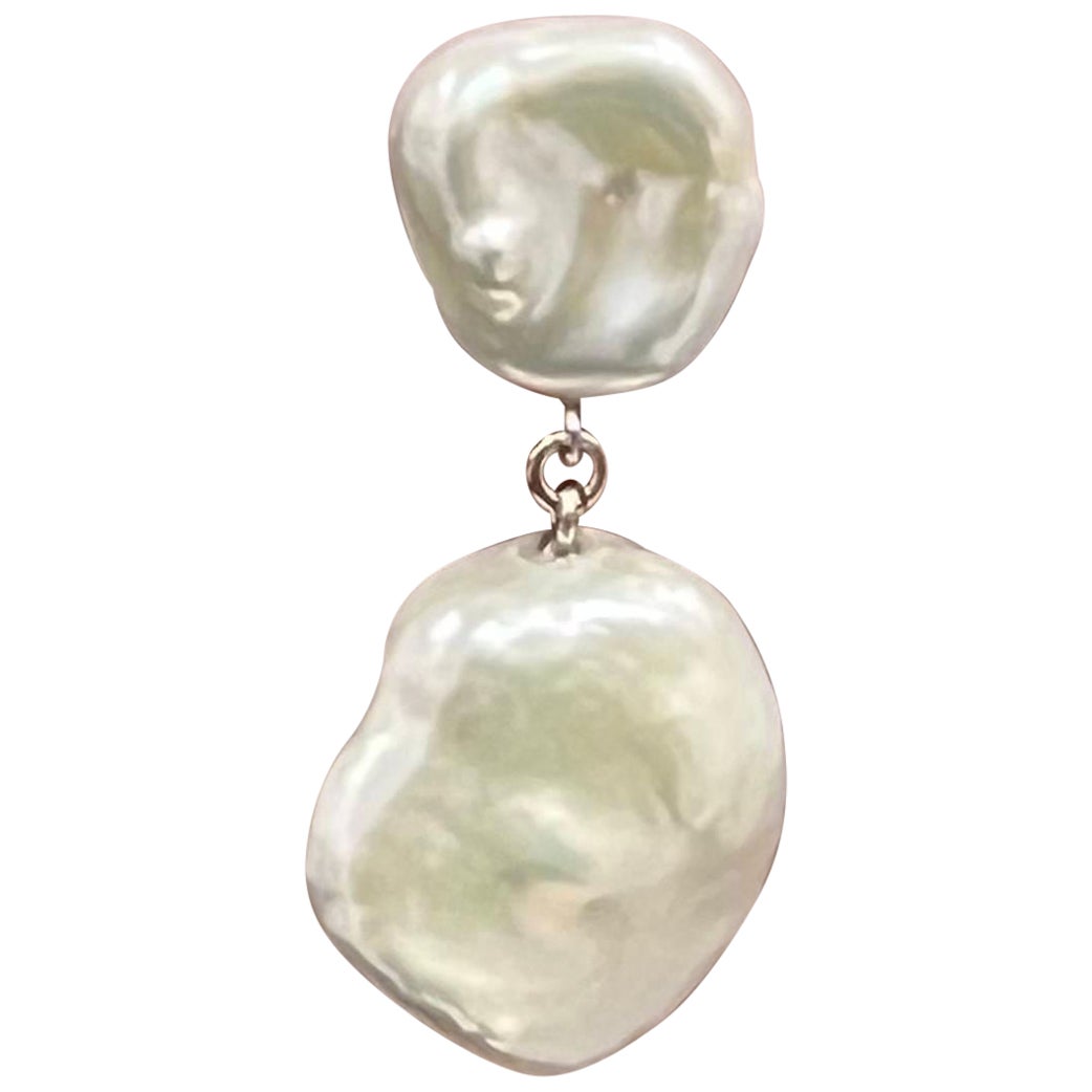 Fresh Water Pearl Dangle Earrings 14k White Gold Certified For Sale