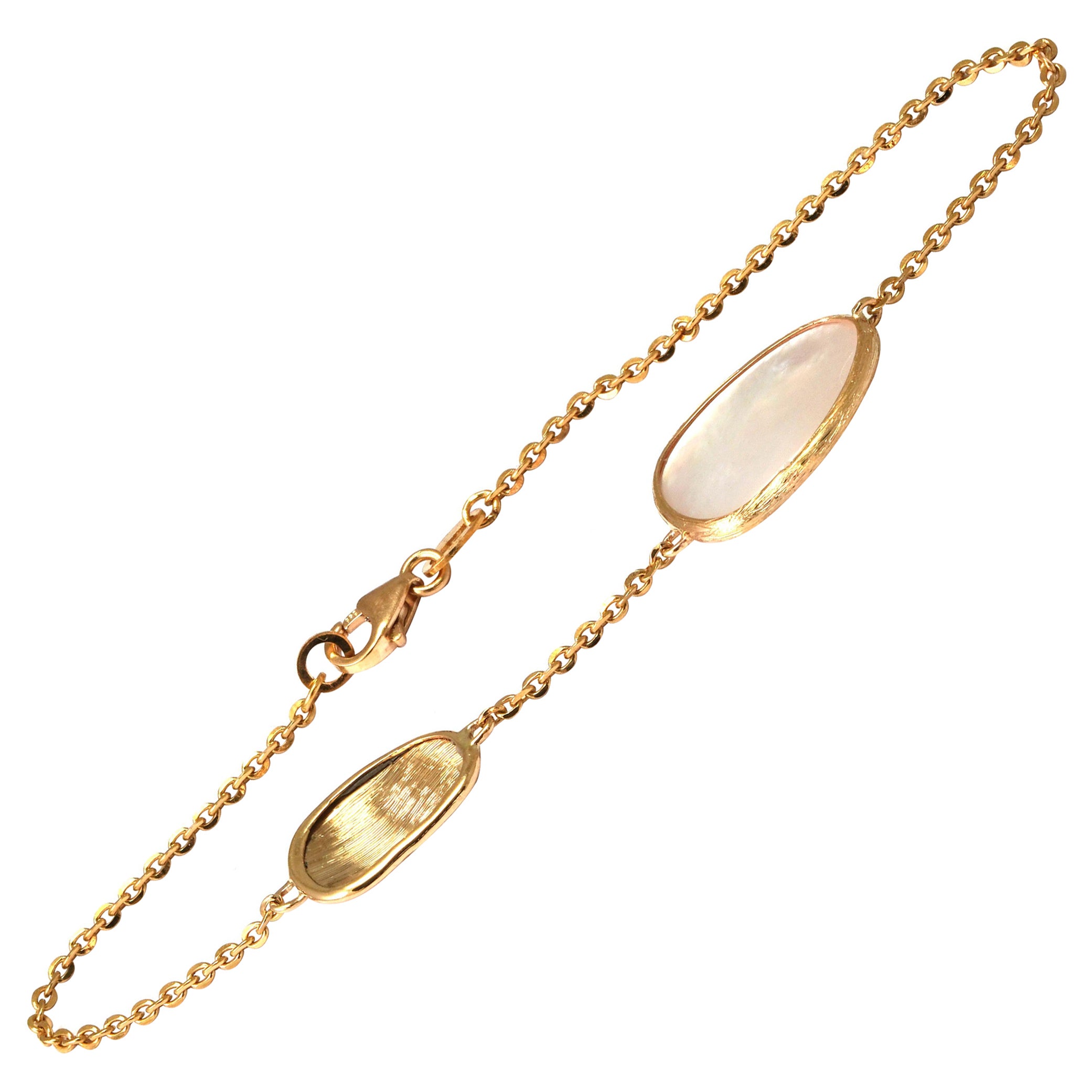 14 Karat Yellow Gold Mother of Pearl Bracelet For Sale