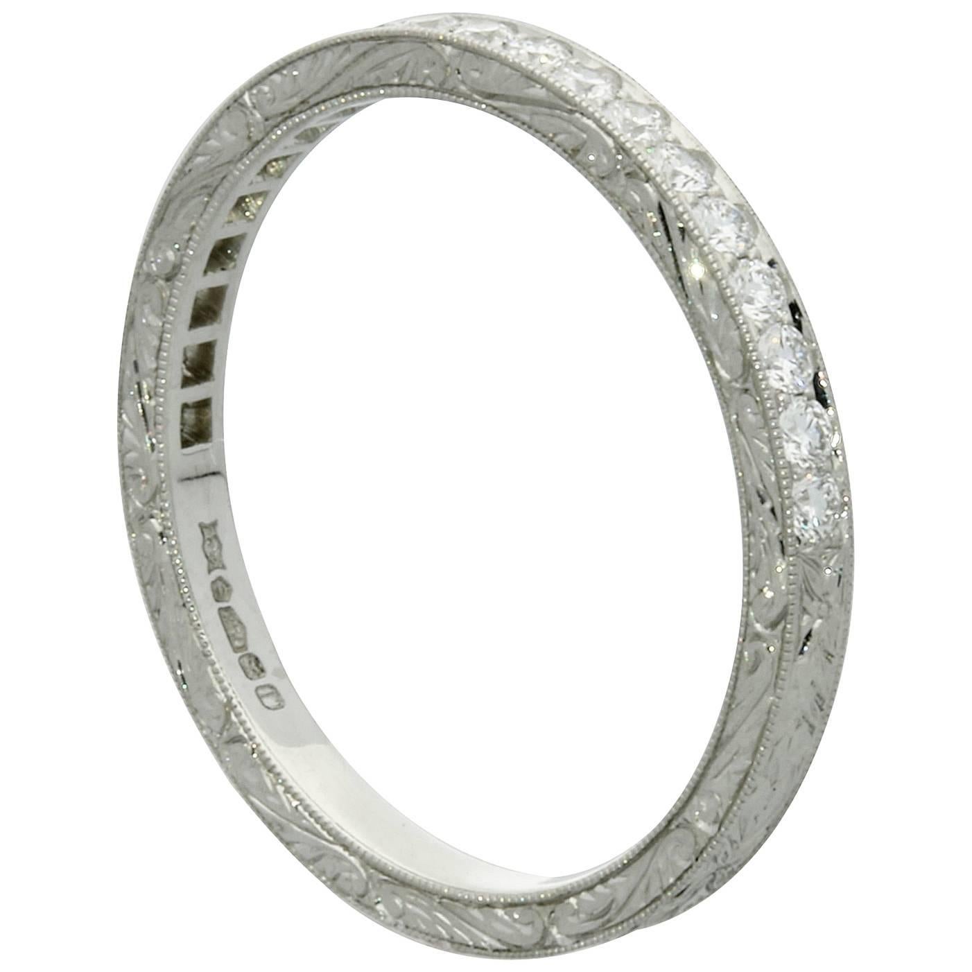 Hancocks Half Diamond Set and Engraved Eternity Band