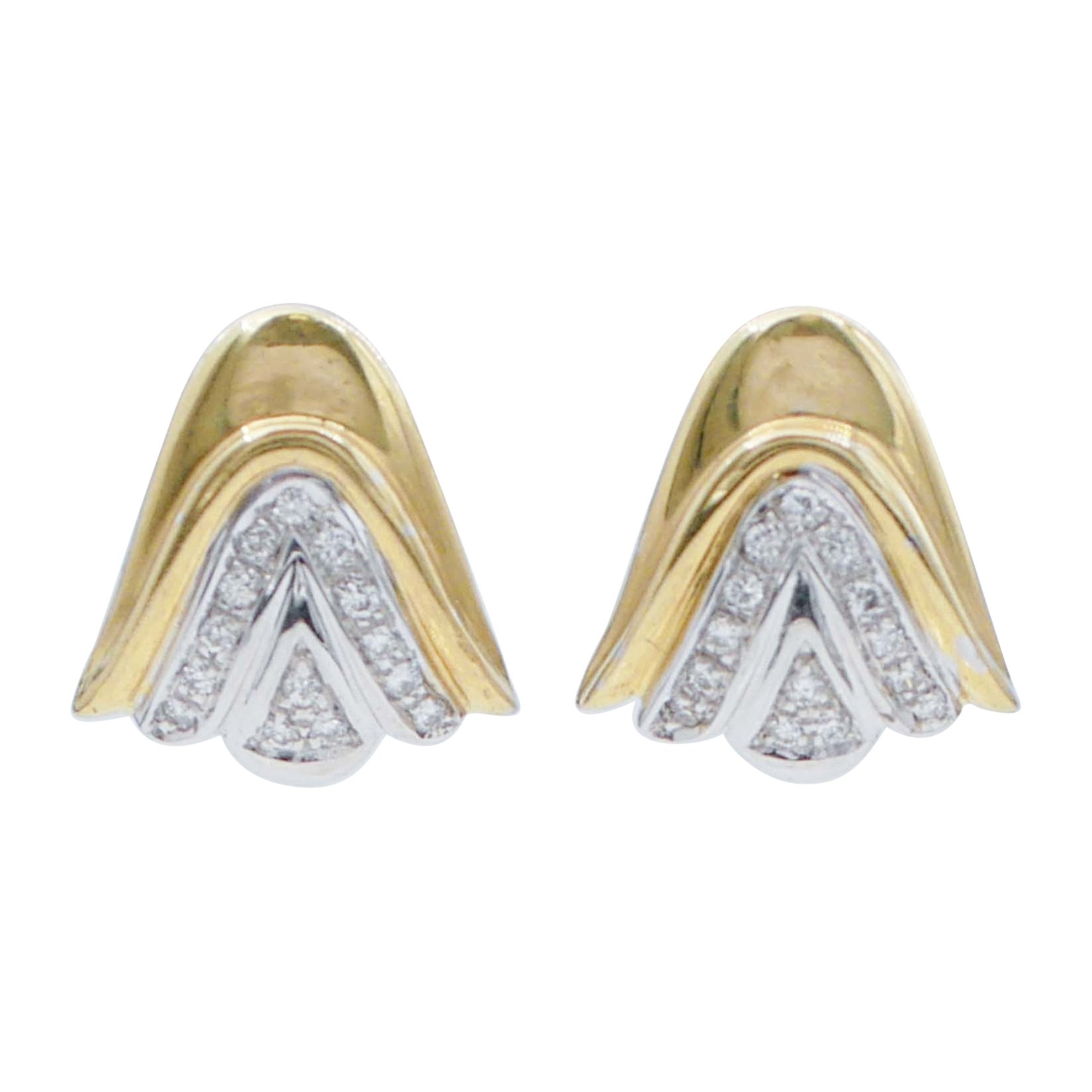 Diamonds, 18 Karat Yellow and White Gold Earrings