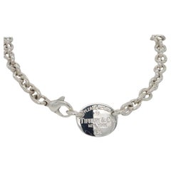 Tiffany & Co. Silberne Gliederhalskette mit ovalem Tag-Charm von Tiffany
