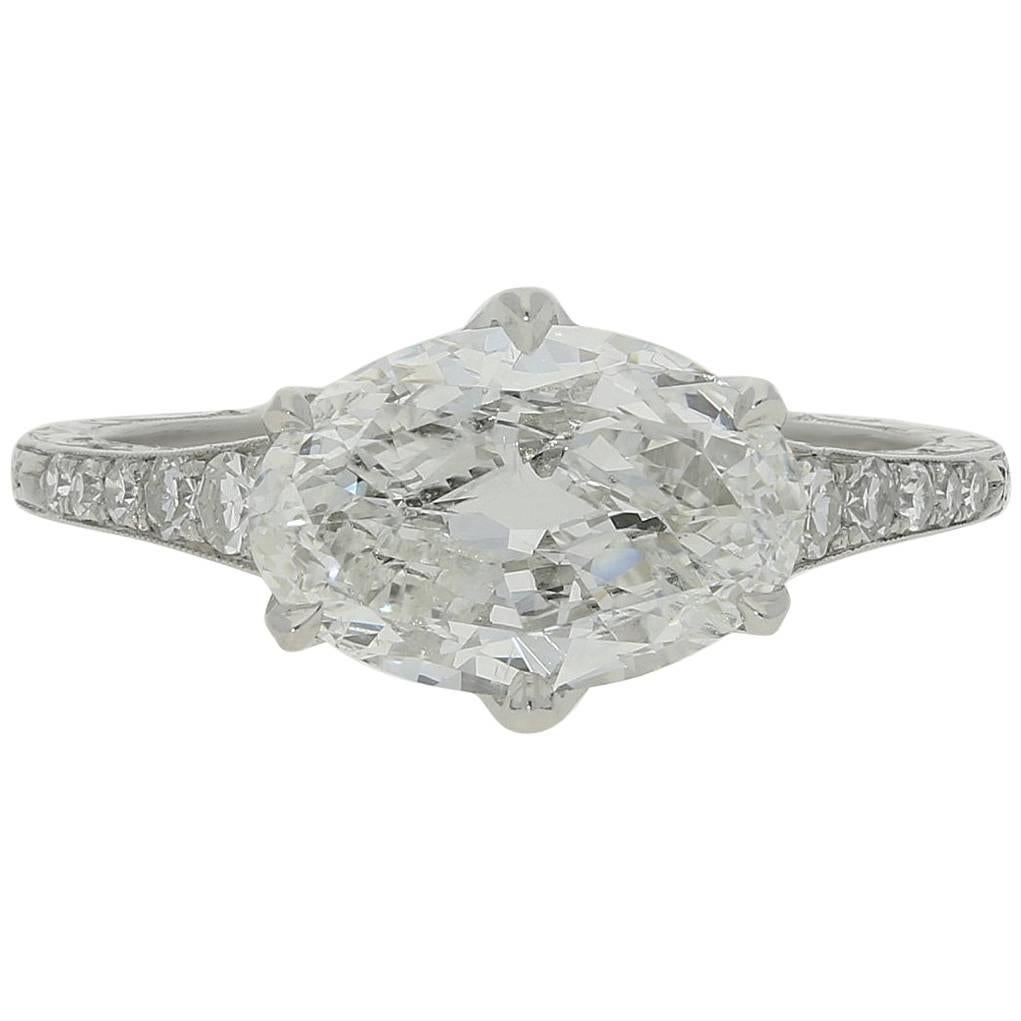 Hancocks Beautiful Old-Cut Moval Diamond And Platinum Ring  