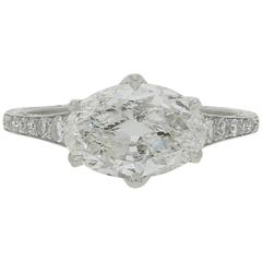 Hancocks Beautiful Old-Cut Moval Diamond And Platinum Ring  