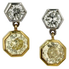 Retro Estate GIA Certified 3 Carats Yellow Diamond Geometric Drop Earrings