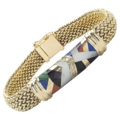 Asch Grossbardt 14 Karat Yellow Gold Multi Gemstone and Diamond Inlay Bracelet