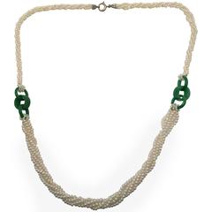 Delicate Natural Pearl and Jade Necklace