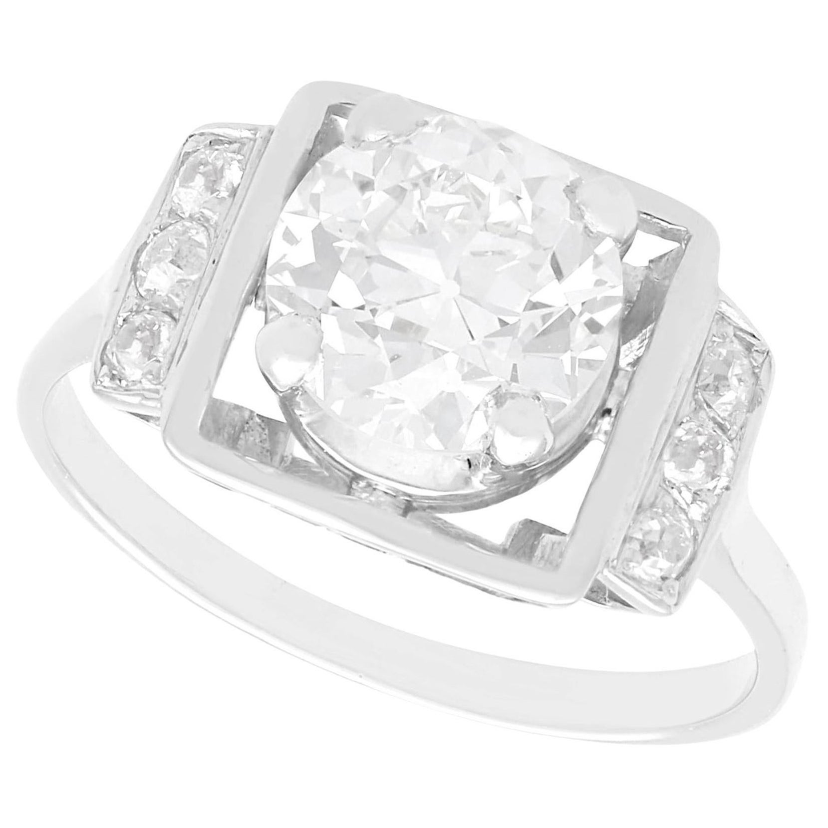 Art Deco Solitär-Ring, GIA-zertifizierter 2,19 Karat Diamant und Weißgold im Angebot