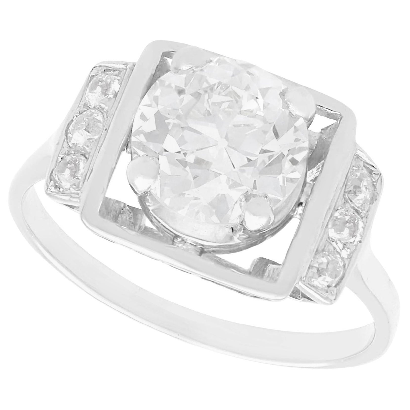 Art Decó Anillo de compromiso solitario de oro blanco con diamantes de 2,19 quilates certificado por GIA