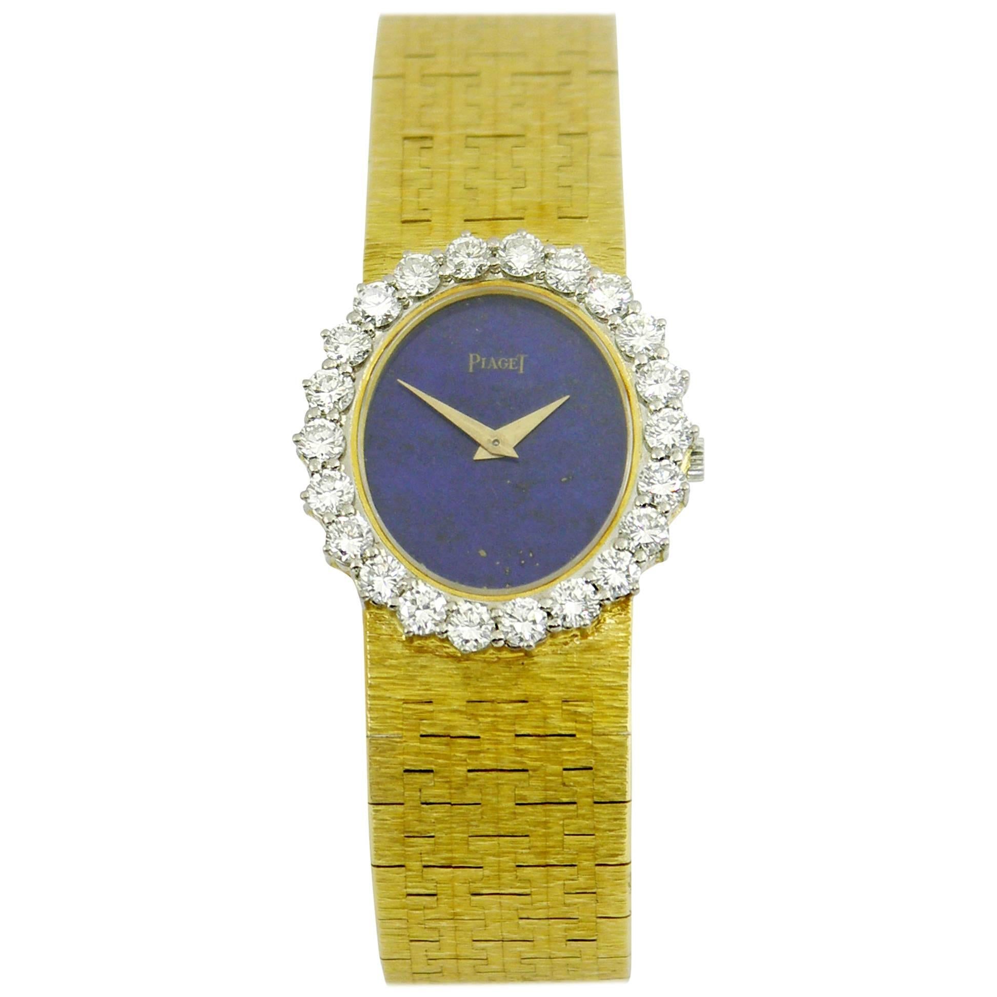 Piaget Ladies Yellow Gold Diamond Bezel Lapis Dial Watch/Wristwatch