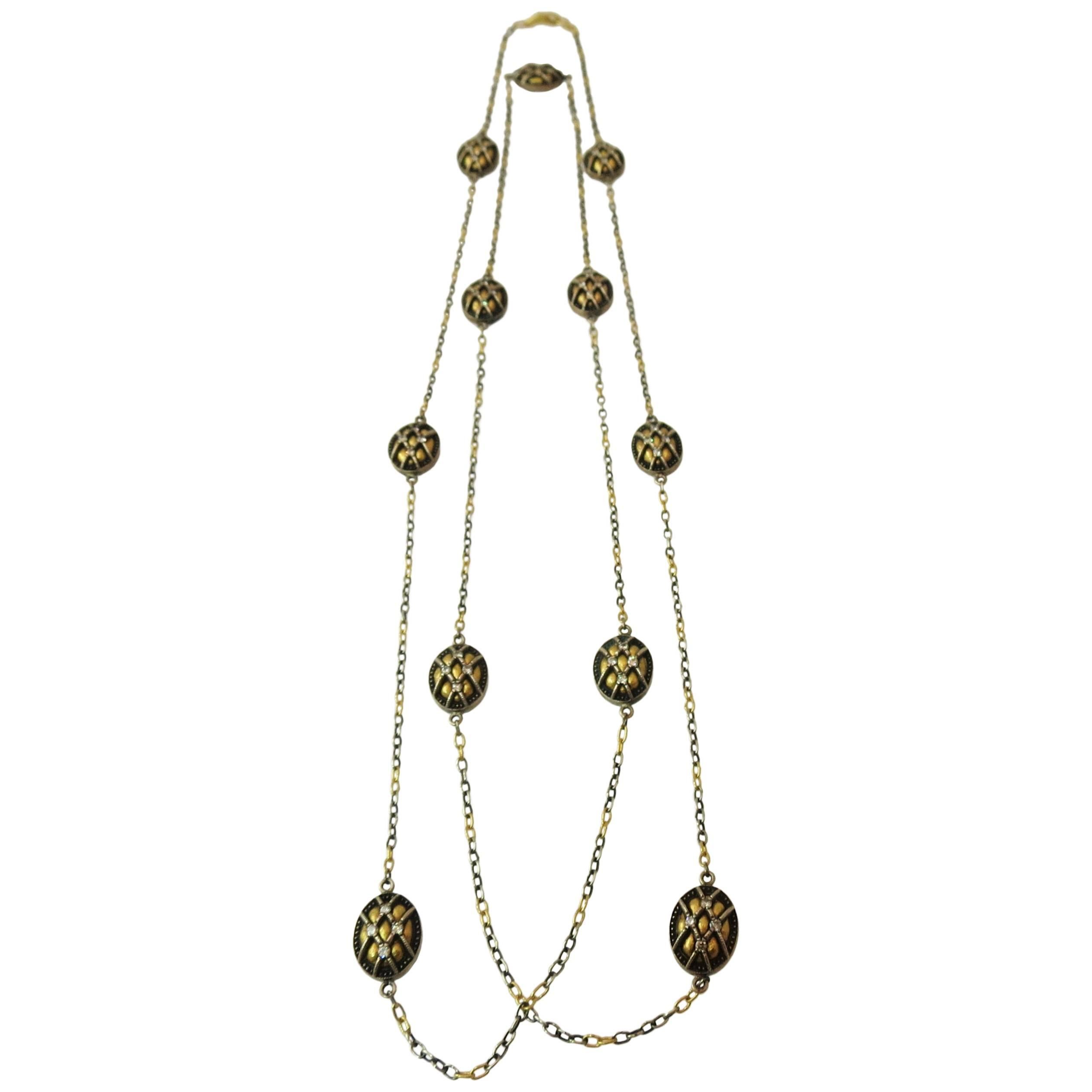 Gurhan Yellow Gold and Anodized Silver and Diamond Chain For Sale