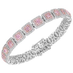 Fancy Pink Cushion Diamond Double Halo Bracelet 18k Rose Gold